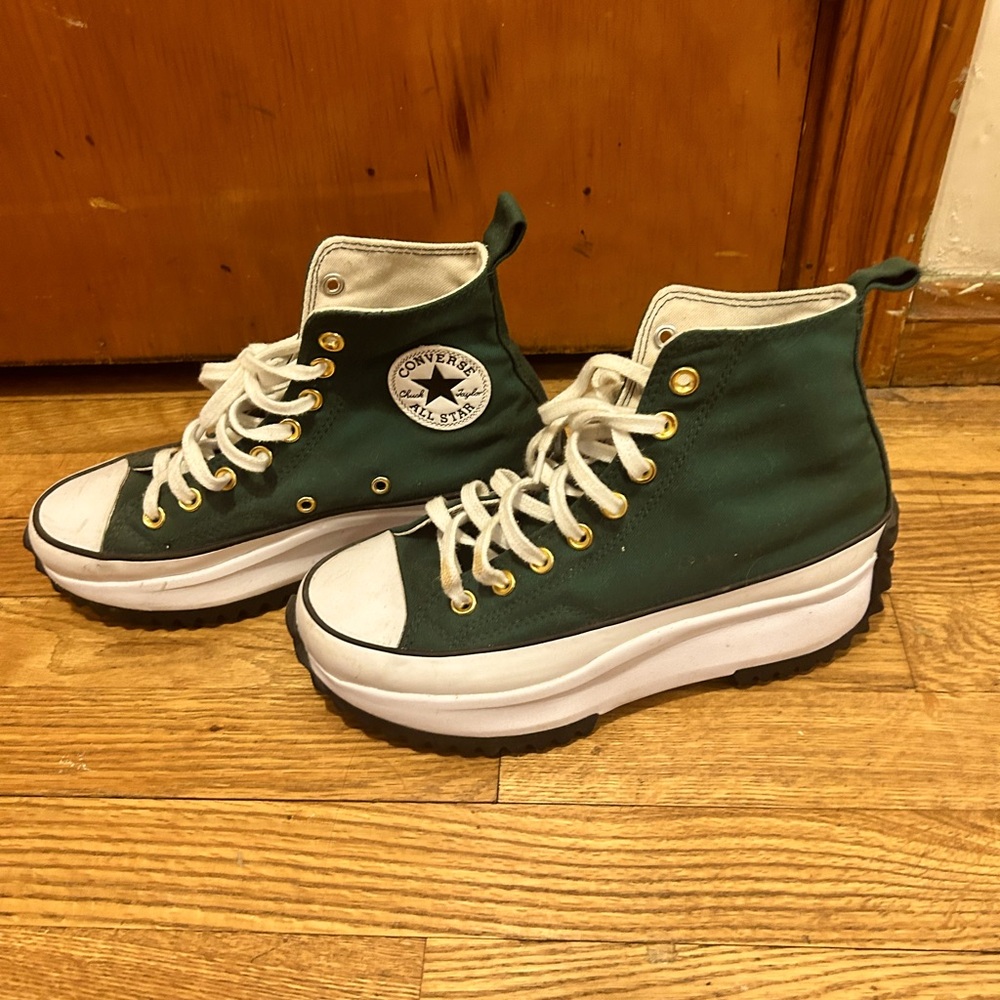 Lug Sole Platform Converse Custom Green and White